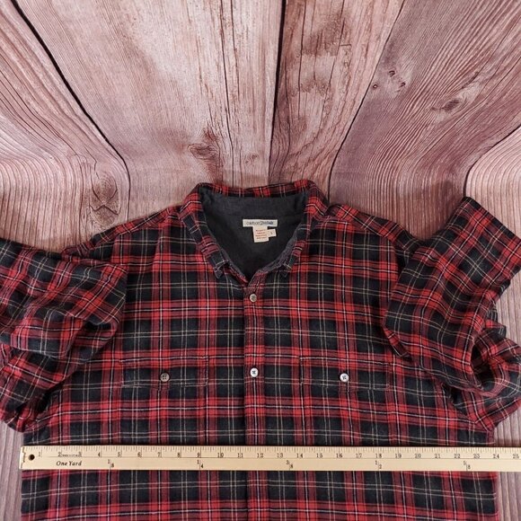 Carbon 2 Cobalt Mens Large Black Red Plaid Lined Flannel 2 Pockets L/S Shirt - Picture 14 of 16